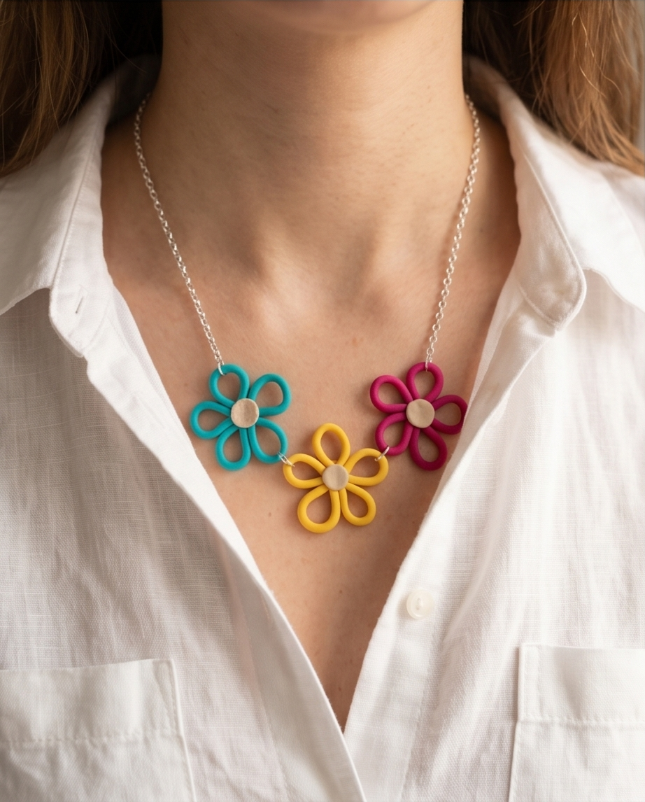 Flerfärgad blommig halsband